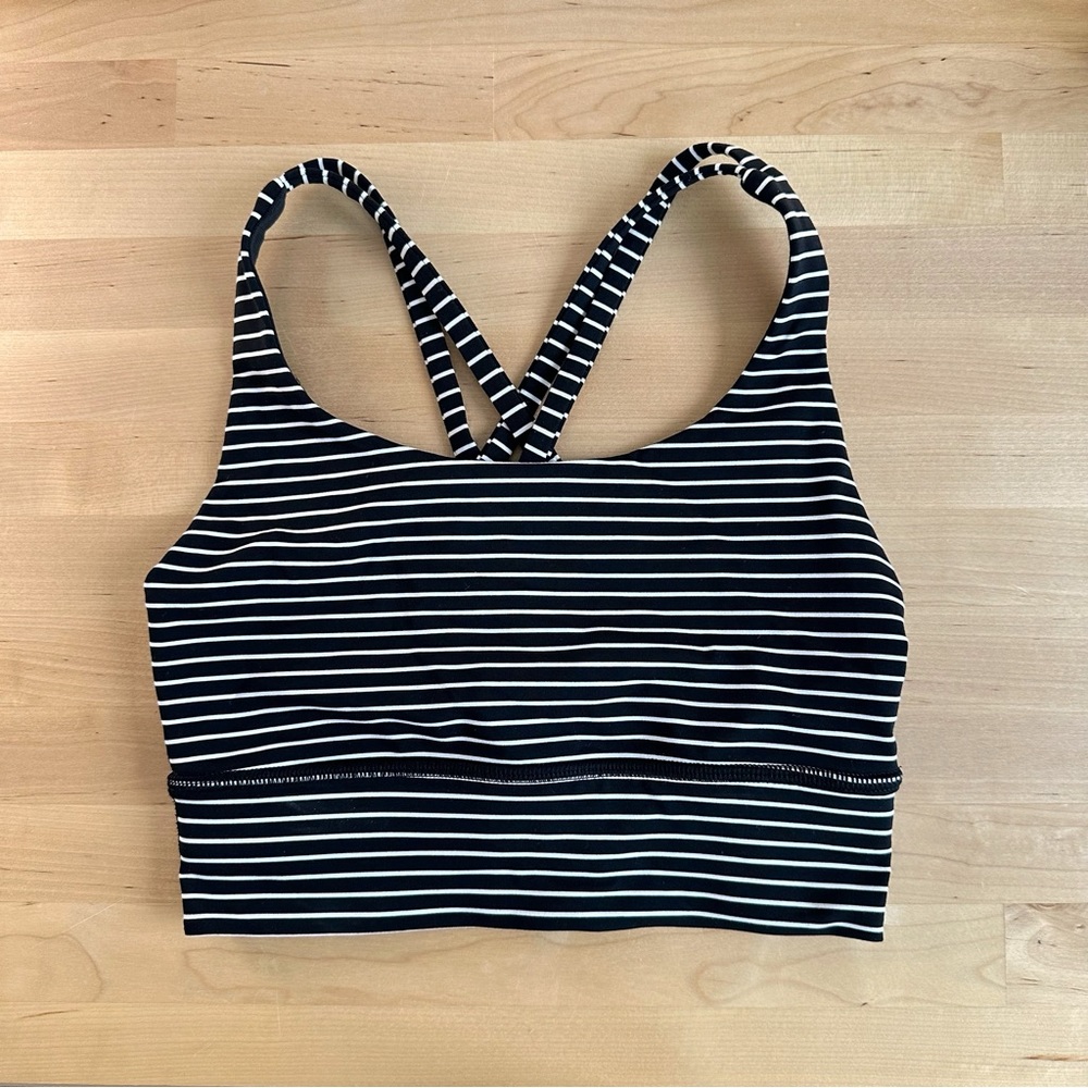 Lululemon Energy Bra *Long Line Mod Stripe Black White Size 2